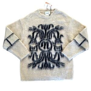 Nanushka - Destin Abstract Print Knit Sweater in Beige & Black